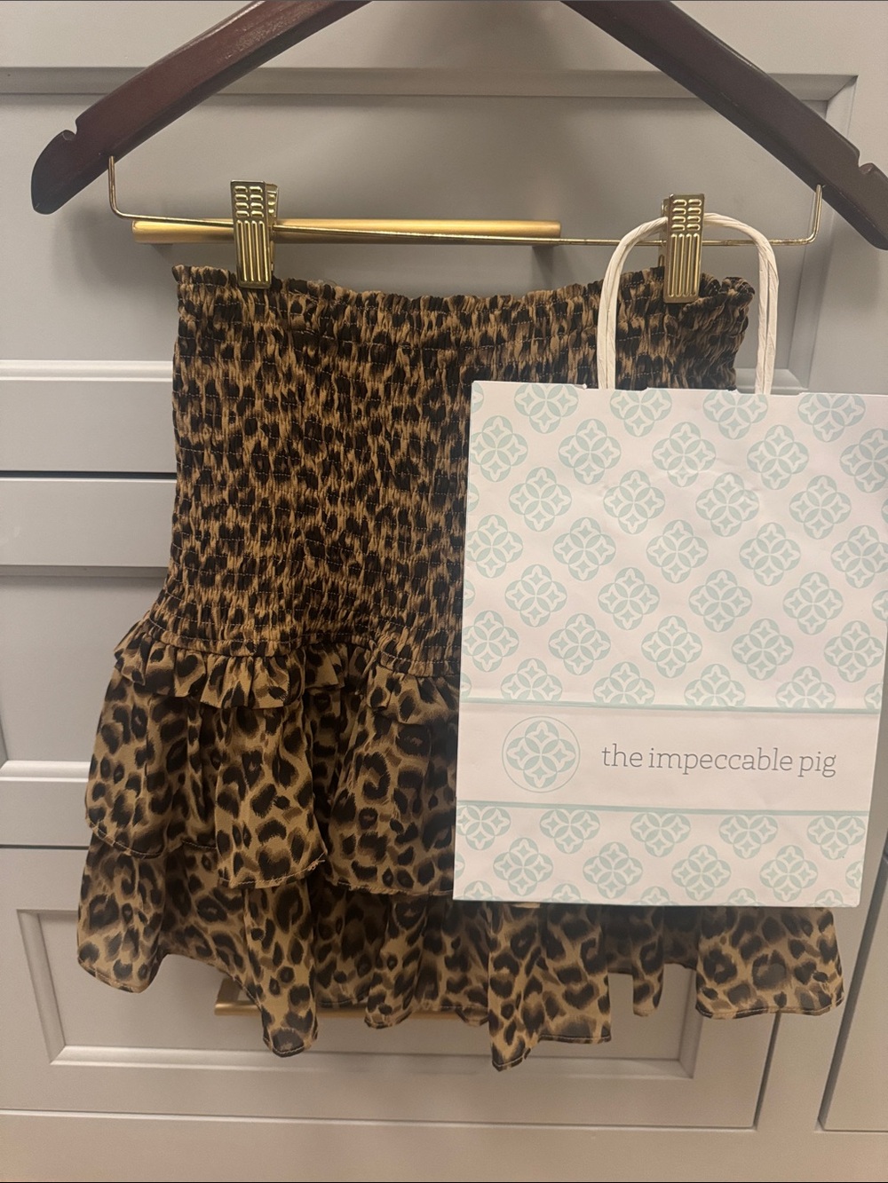 NEW w/ Tag & Bag NWT Impeccable Pig Tiered Animal Print Smocked Skirt Size Small